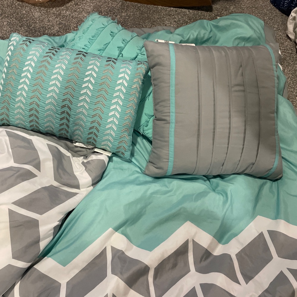 Twin Sized Comforter and Two Throw Pillows